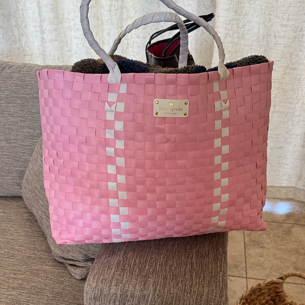 Kate Spade Pink and White Woven Tote